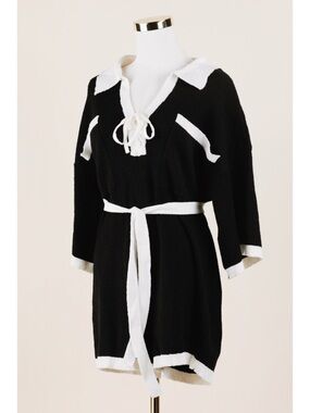 Sz XS Sabo Oversized Black & White Collar V Neck Sammi Playsuit Romper NWT